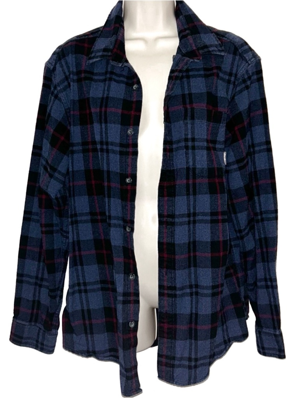 Eddie Bauer Navy, Black & Burgundy Plaid Flannel Shirt